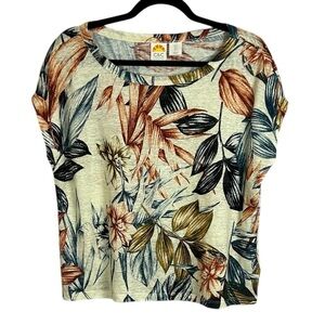 C&C California Linen Lagenlook Tropical Print Short Sleeve Top Oversized Small